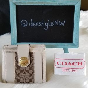 COACH White w/Gold Signature Canvas Leather Wallet